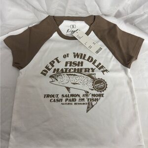 Urban Outfitters Ripple Kids Brown and White Graphic Raglan Tee
